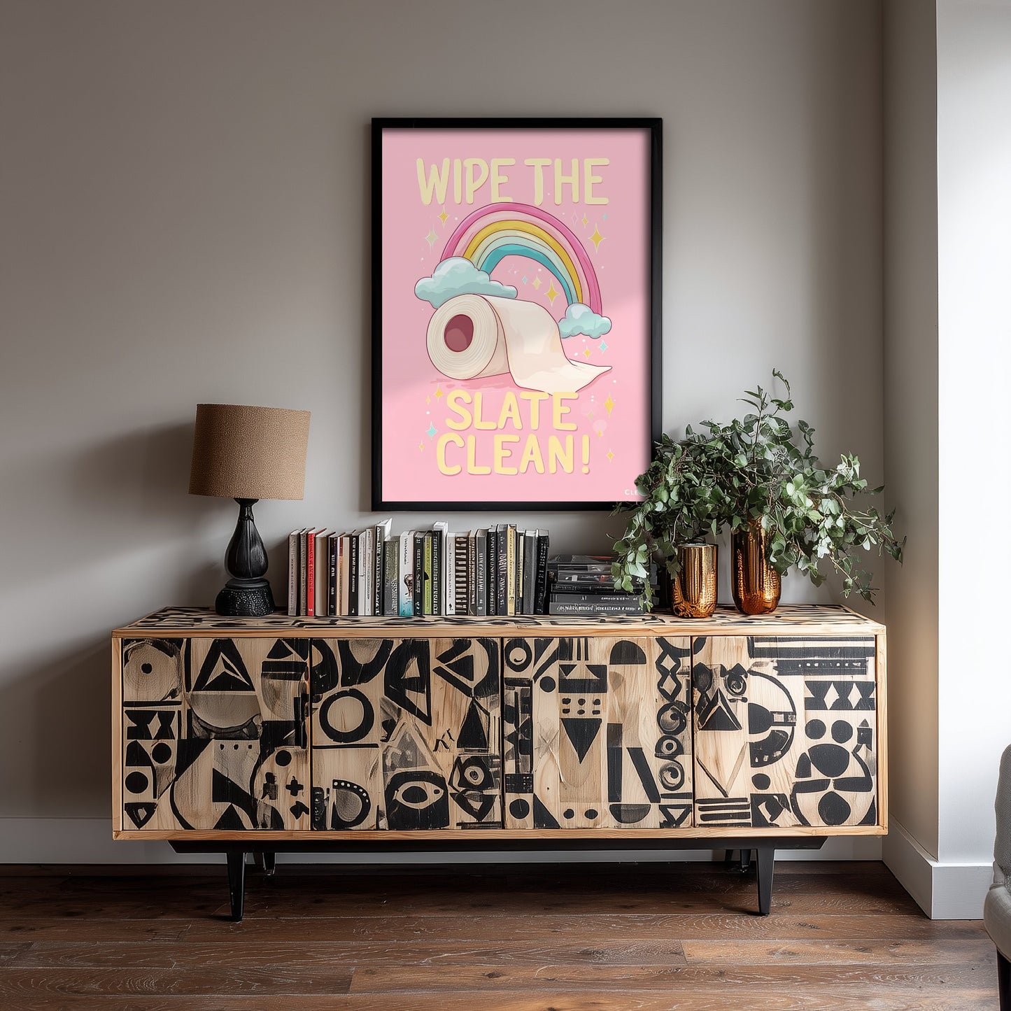Wipe The Slate Clean Funny Bathroom Art Print - Toilet Humour Poster - Rainbow Illustration - Quote 3/3