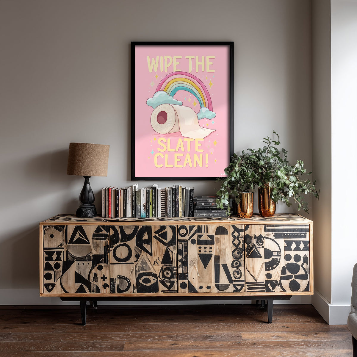 Wipe The Slate Clean Funny Bathroom Art Print - Toilet Humour Poster - Rainbow Illustration - Quote 3/3