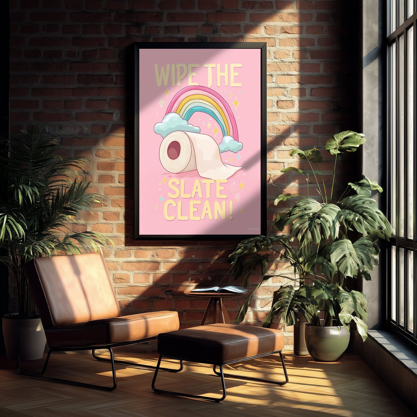 Wipe The Slate Clean Funny Bathroom Art Print - Toilet Humour Poster - Rainbow Illustration - Quote 3/3