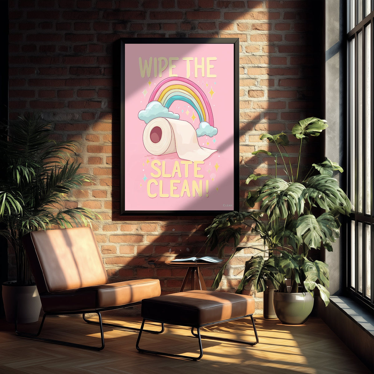 Wipe The Slate Clean Funny Bathroom Art Print - Toilet Humour Poster - Rainbow Illustration - Quote 3/3