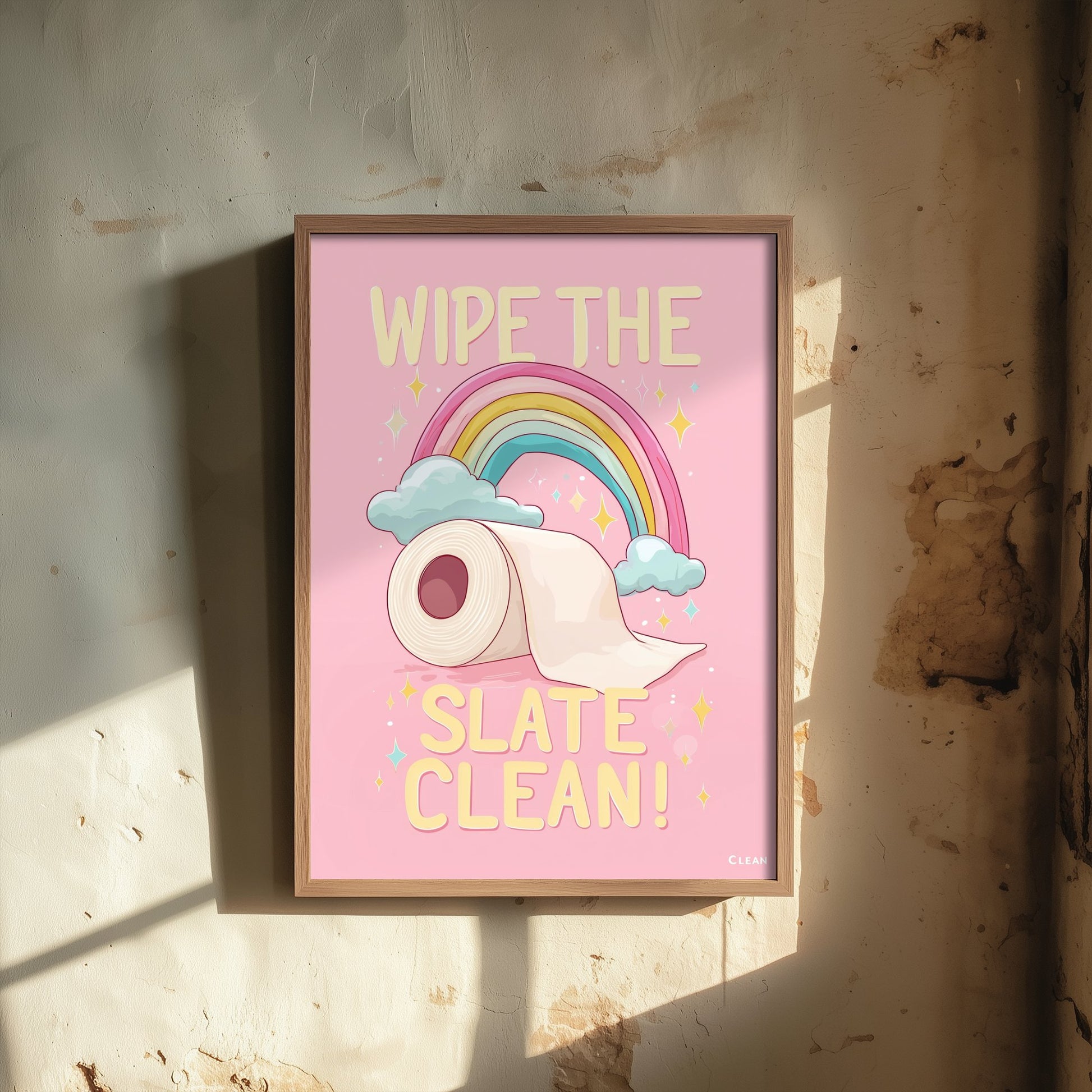 Wipe The Slate Clean Funny Bathroom Art Print - Toilet Humour Poster - Rainbow Illustration - Quote 3/3