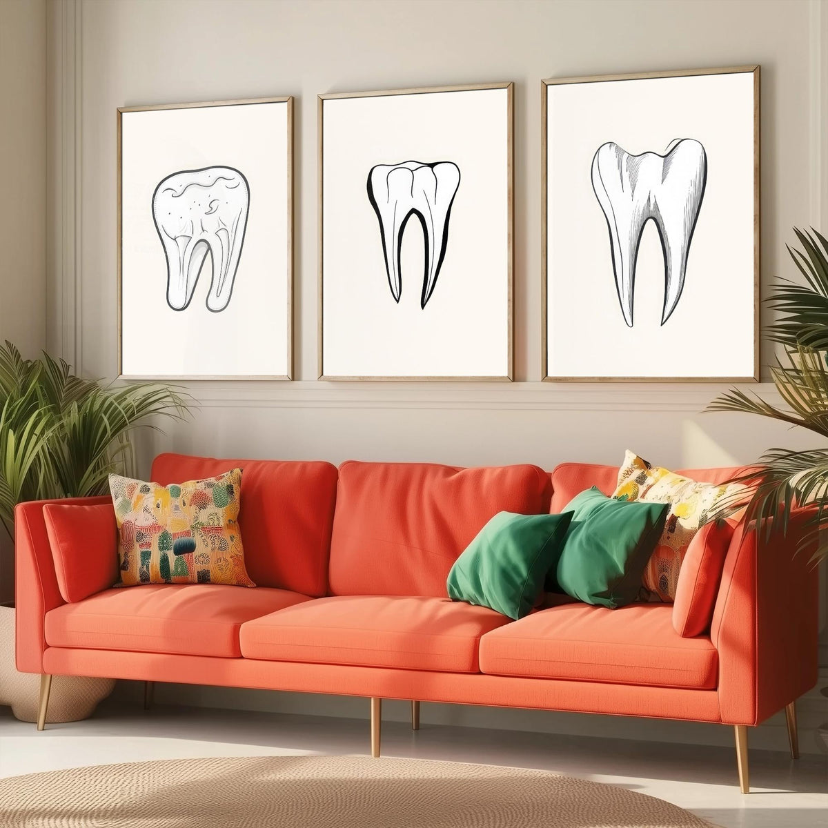 Tooth Drawing Set of Three Art Prints - Line Art Molars on White Background - Dentist Office Poster - Minimalist Dental Decor
