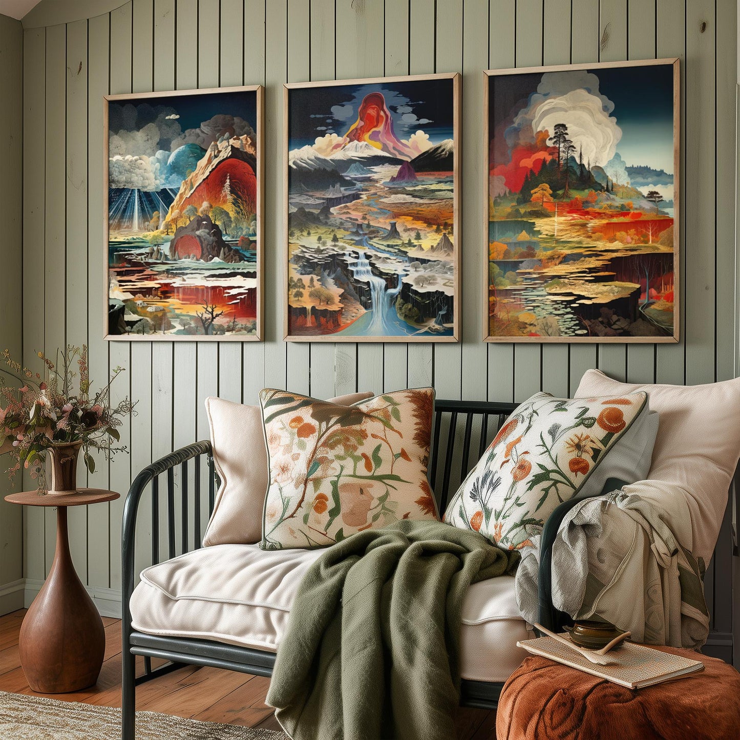 Topographical Explosion Set of Three Art Prints - 3 Abstract Contour Landscape Posters - Volcano Geyser Map Science Illustration Decor