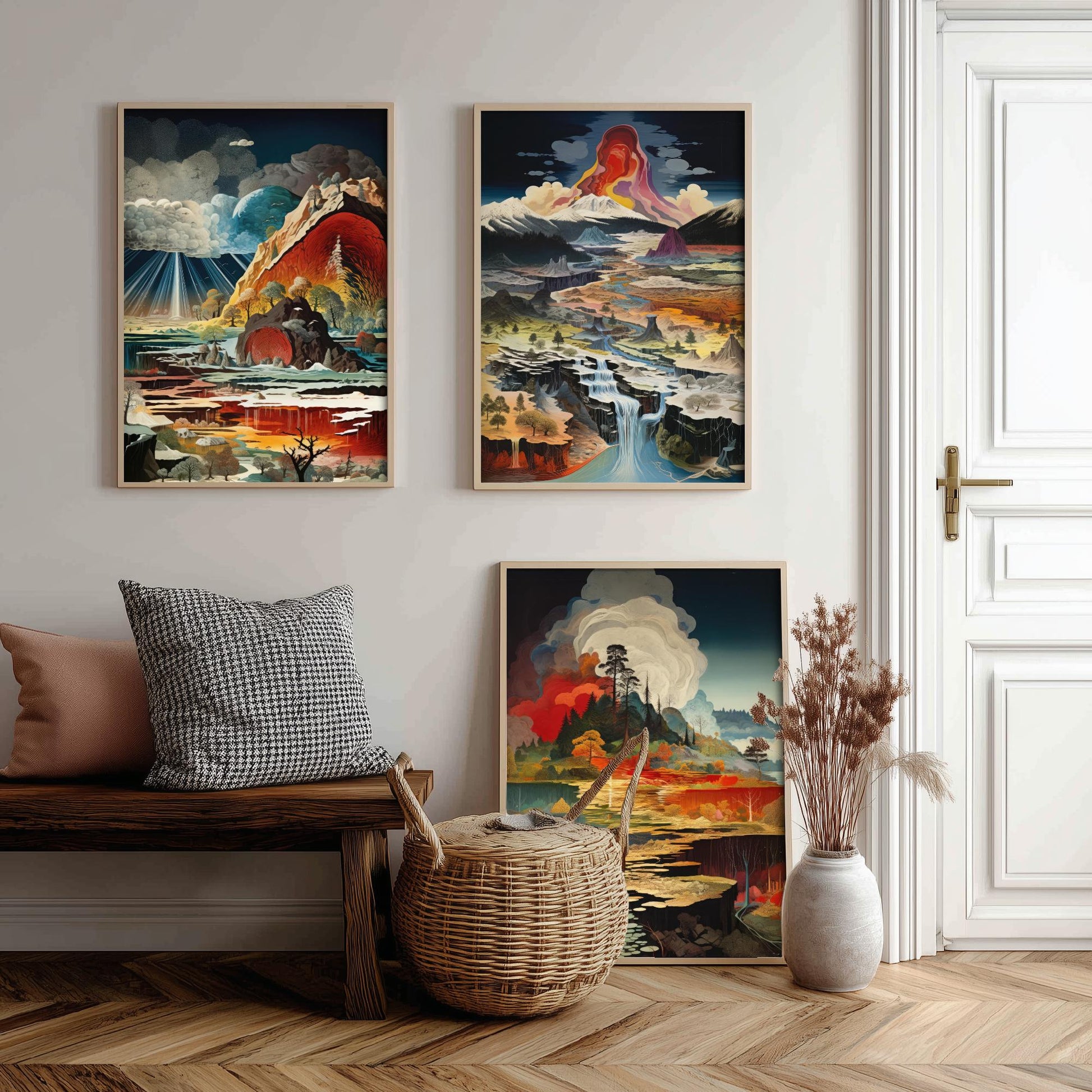 Topographical Explosion Set of Three Art Prints - 3 Abstract Contour Landscape Posters - Volcano Geyser Map Science Illustration Decor