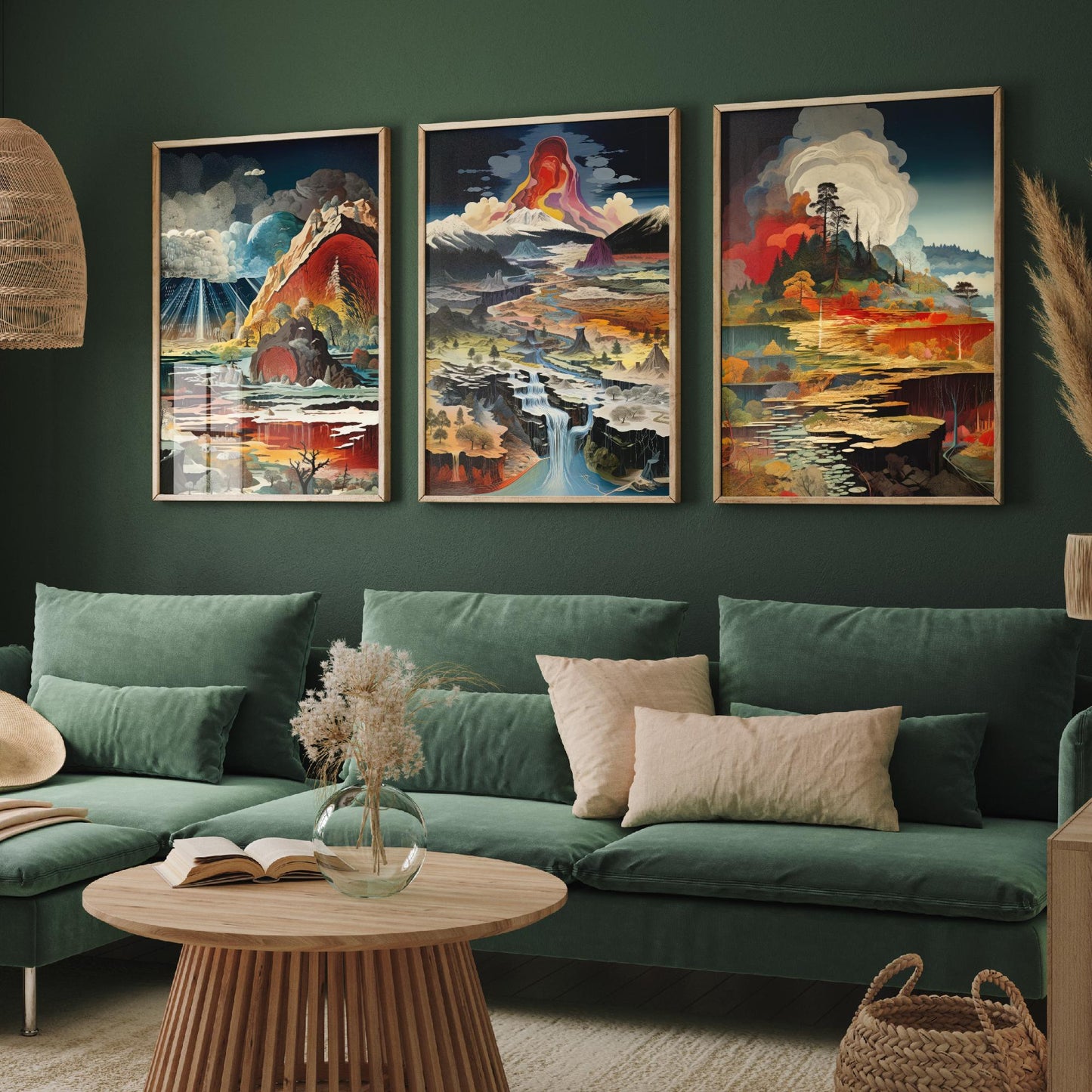Topographical Explosion Set of Three Art Prints - 3 Abstract Contour Landscape Posters - Volcano Geyser Map Science Illustration Decor
