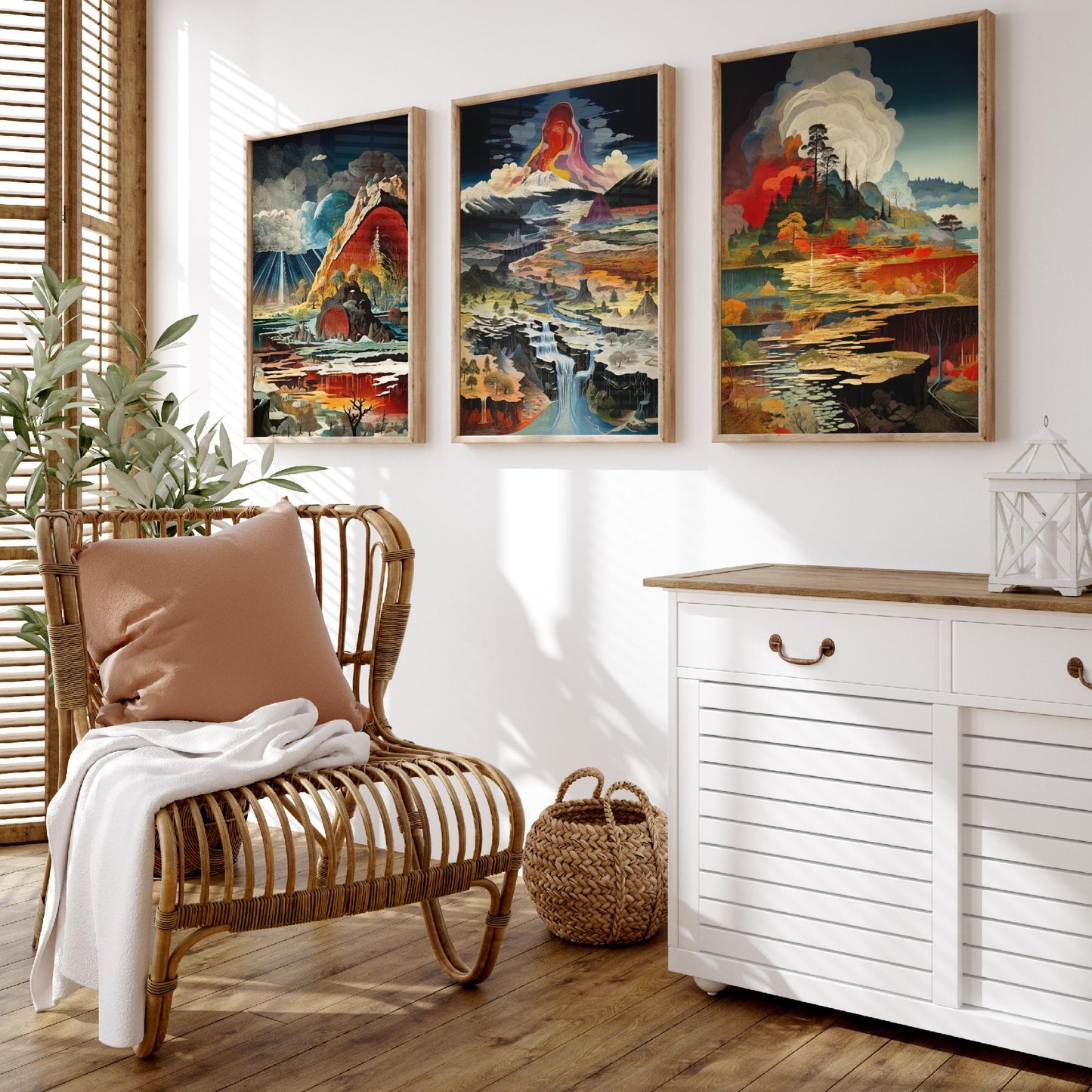 Topographical Explosion Set of Three Art Prints - 3 Abstract Contour Landscape Posters - Volcano Geyser Map Science Illustration Decor