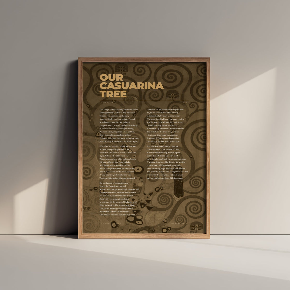 Our Casuarina Tree by Toru Dutt Art Print - Full Poem over Klimt Tree of Life Painting - Indian Poetry Poster