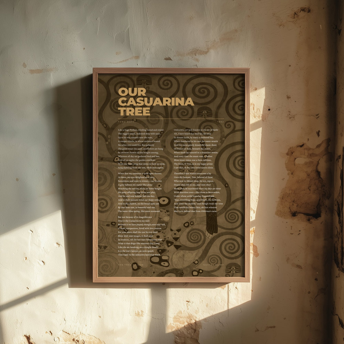 Our Casuarina Tree by Toru Dutt Art Print - Full Poem over Klimt Tree of Life Painting - Indian Poetry Poster