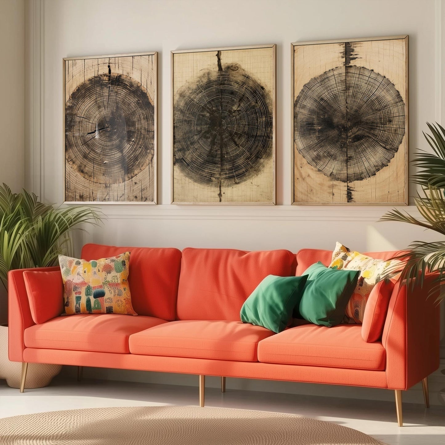 Tree Ring Brown Lines Set of Three Art Prints - 3 Wood Grain Dendrochronology Posters - Rustic Nature Wall Illustration Decor Gift