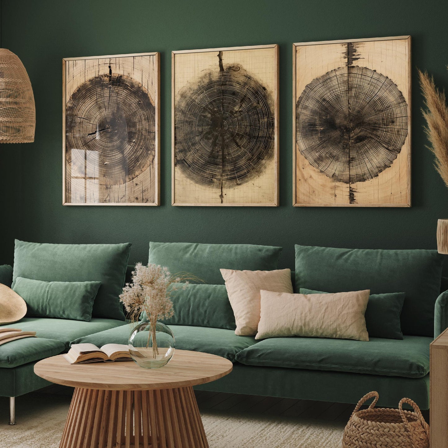 Tree Ring Brown Lines Set of Three Art Prints - 3 Wood Grain Dendrochronology Posters - Rustic Nature Wall Illustration Decor Gift