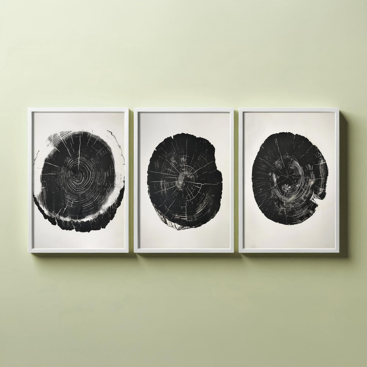Bold Black Ink Tree Ring Set of Three Art Prints Poster Illustration Decor