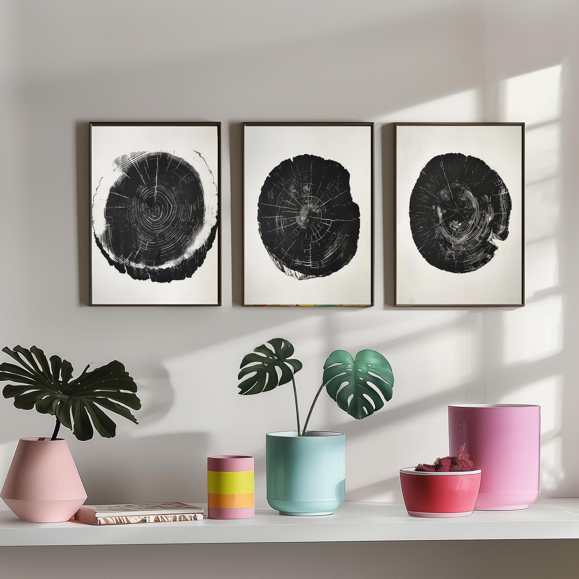 Bold Black Ink Tree Ring Set of Three Art Prints Poster Illustration Decor