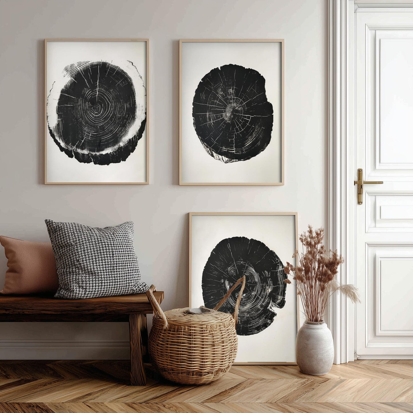 Bold Black Ink Tree Ring Set of Three Art Prints Poster Illustration Decor