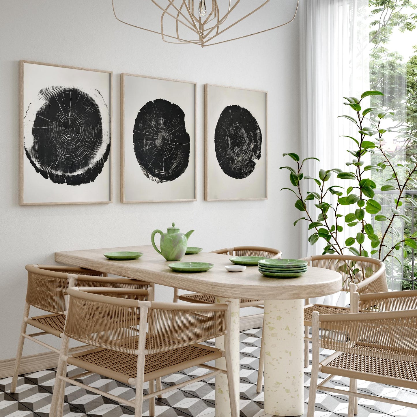 Bold Black Ink Tree Ring Set of Three Art Prints Poster Illustration Decor