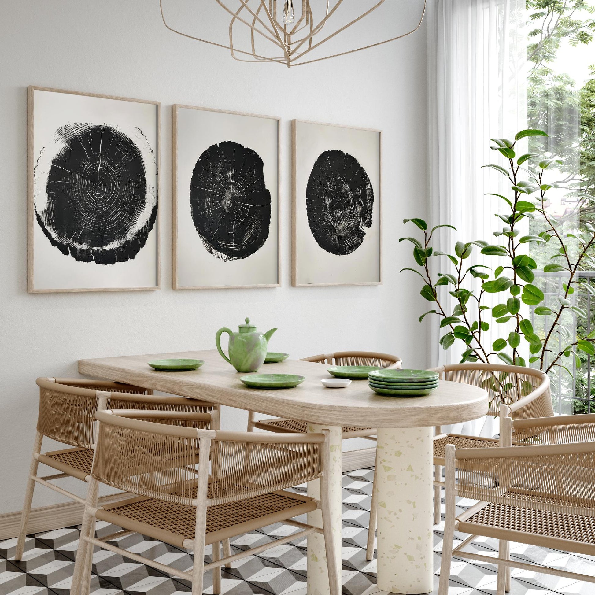 Bold Black Ink Tree Ring Set of Three Art Prints Poster Illustration Decor