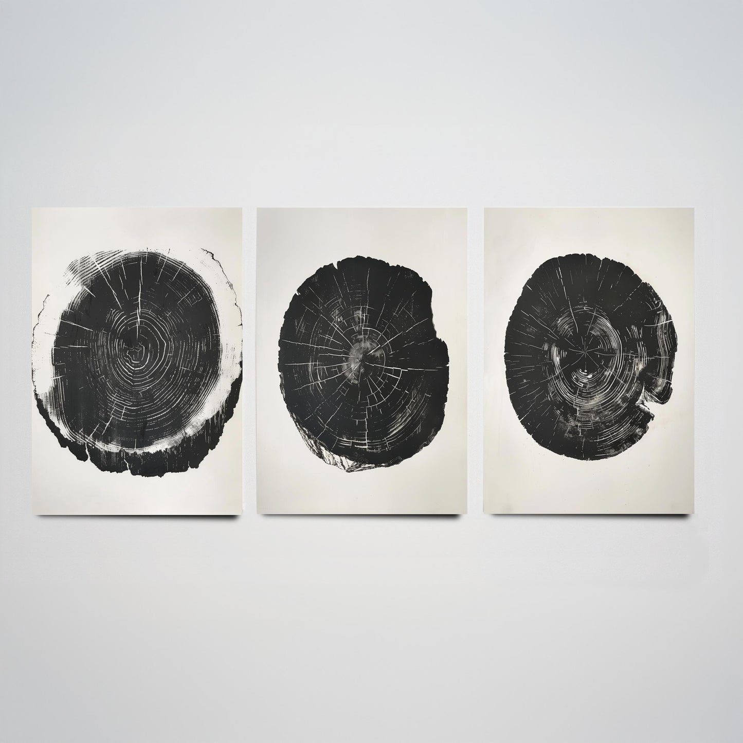 Bold Black Ink Tree Ring Set of Three Art Prints Poster Illustration Decor