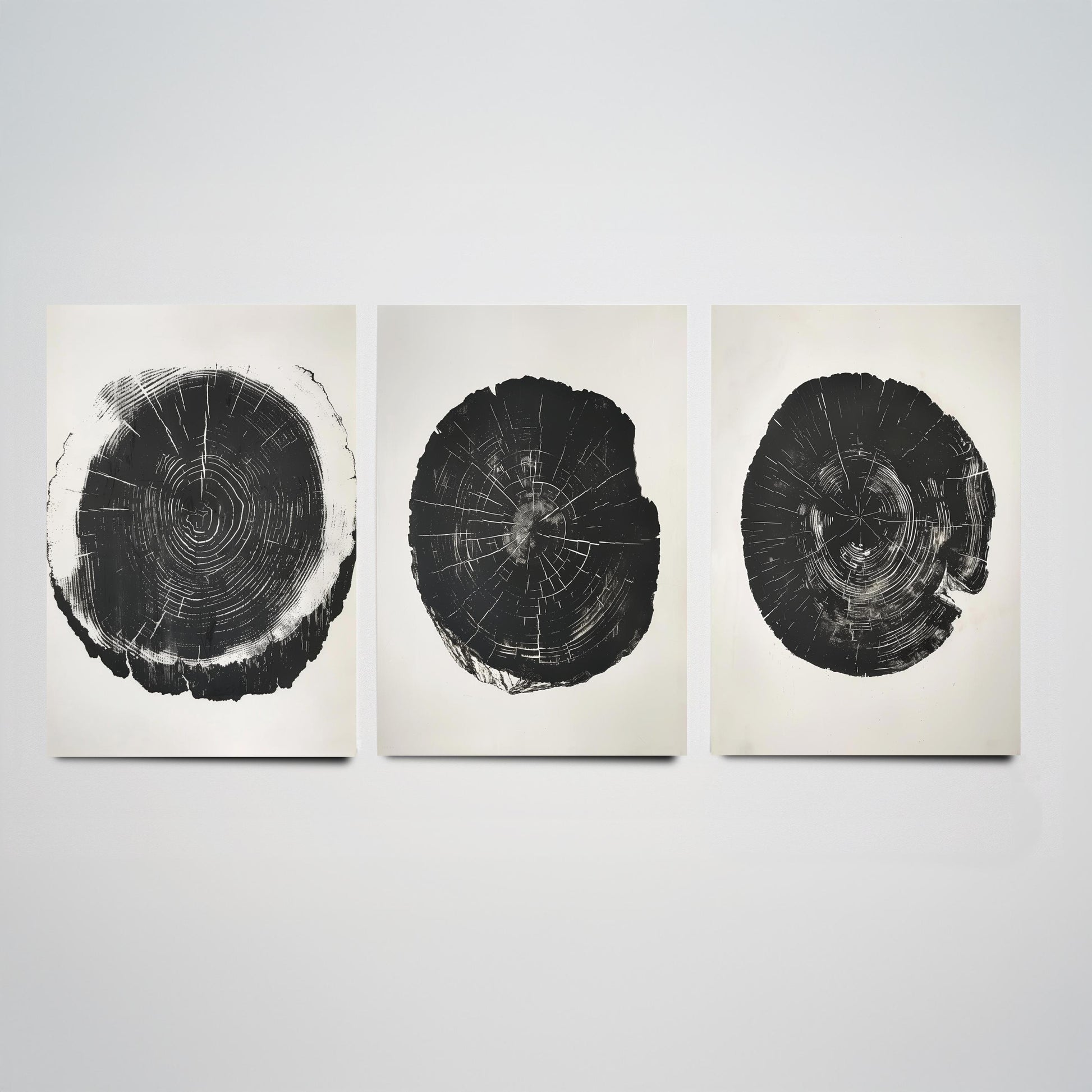 Bold Black Ink Tree Ring Set of Three Art Prints Poster Illustration Decor
