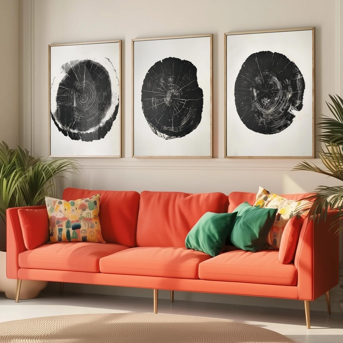 Bold Black Ink Tree Ring Set of Three Art Prints Poster Illustration Decor