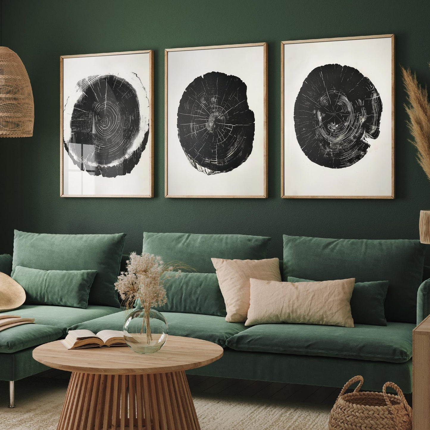 Bold Black Ink Tree Ring Set of Three Art Prints Poster Illustration Decor