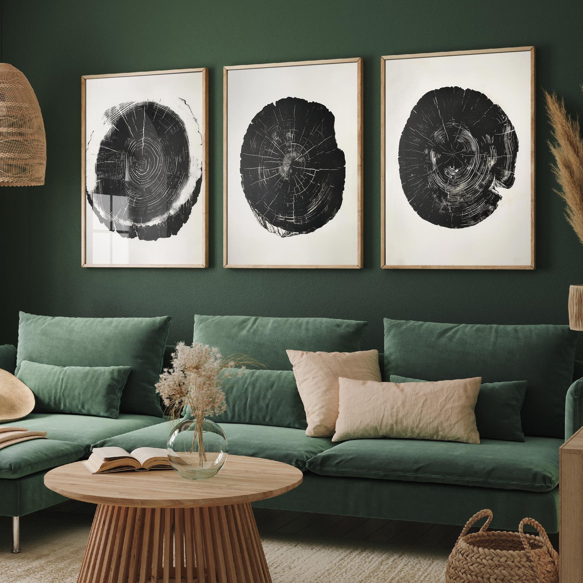 Bold Black Ink Tree Ring Set of Three Art Prints Poster Illustration Decor