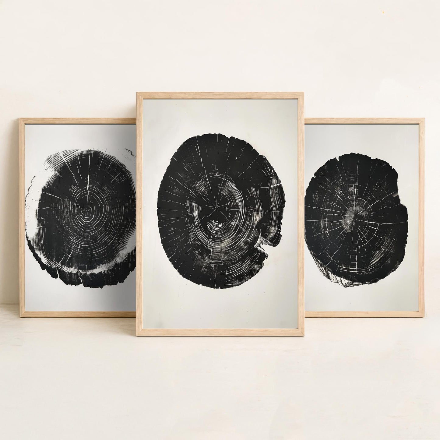 Bold Black Ink Tree Ring Set of Three Art Prints Poster Illustration Decor