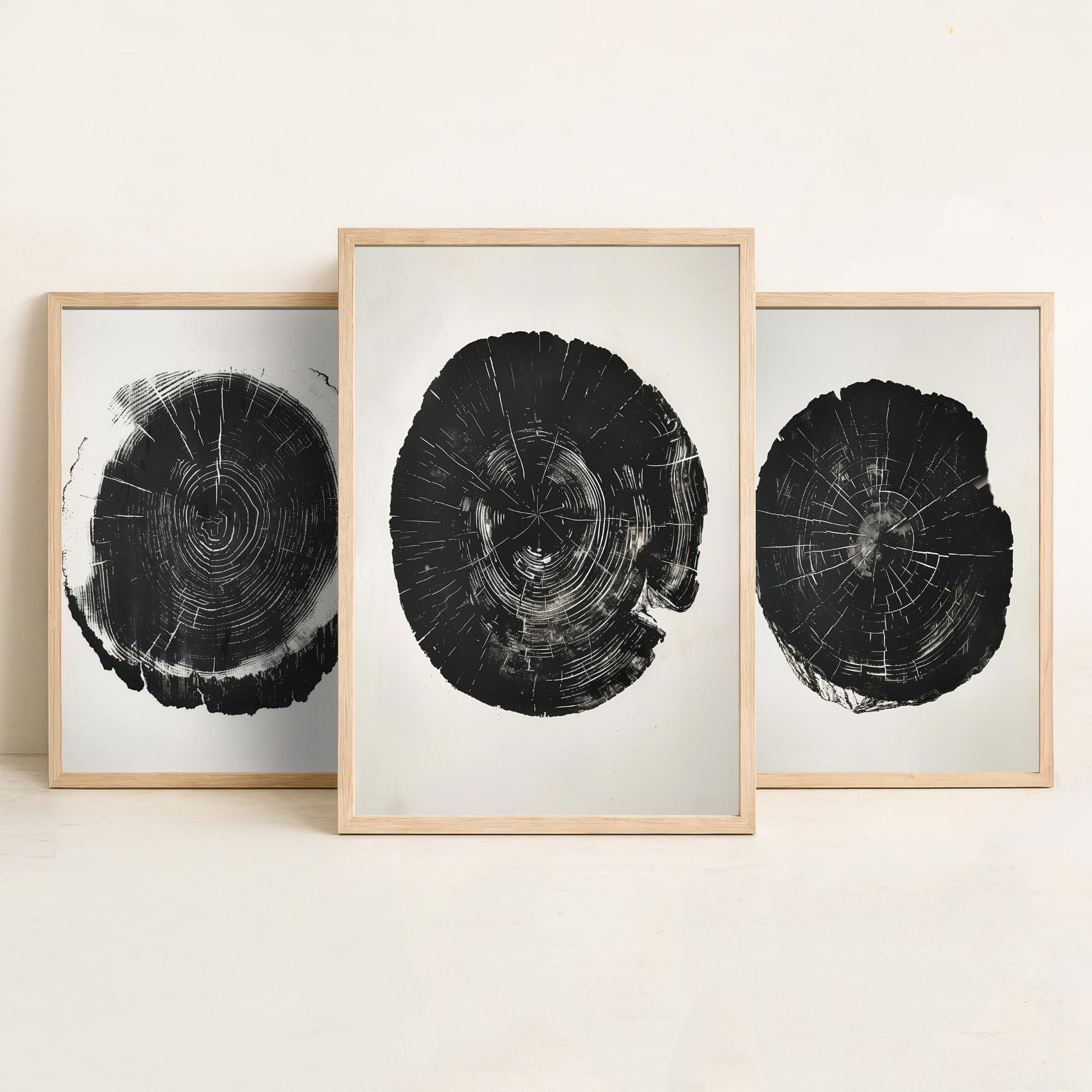 Bold Black Ink Tree Ring Set of Three Art Prints Poster Illustration Decor
