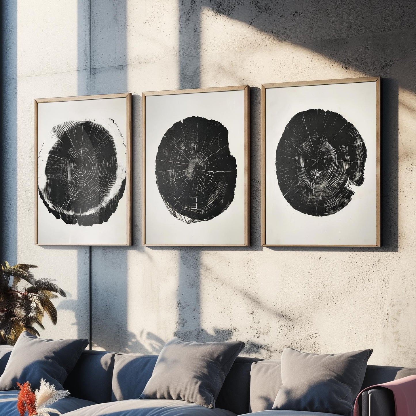 Bold Black Ink Tree Ring Set of Three Art Prints Poster Illustration Decor