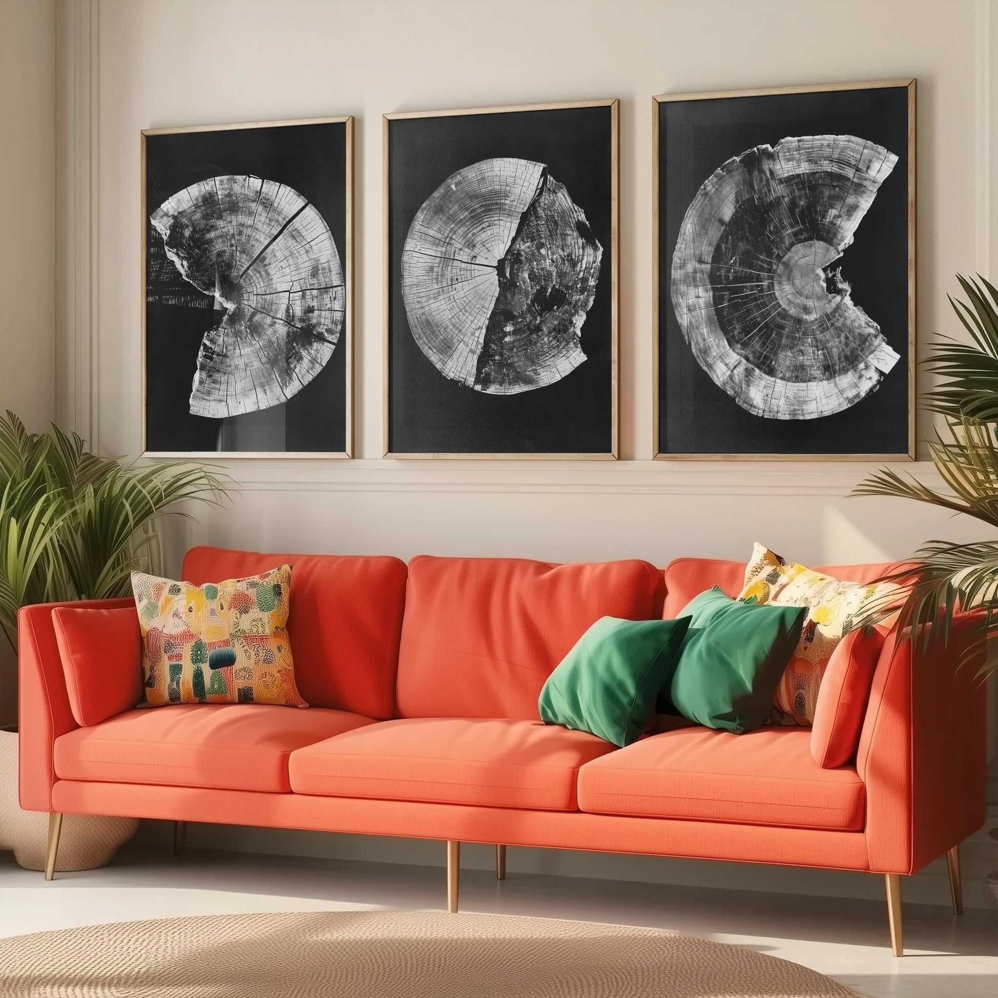 Inverted White Cracked Tree Ring Set of Three Art Prints Poster Illustration V1