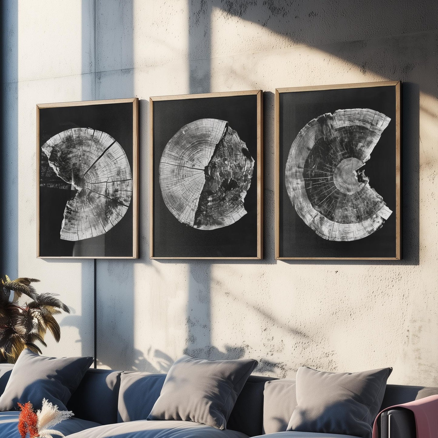 Inverted White Cracked Tree Ring Set of Three Art Prints Poster Illustration V1