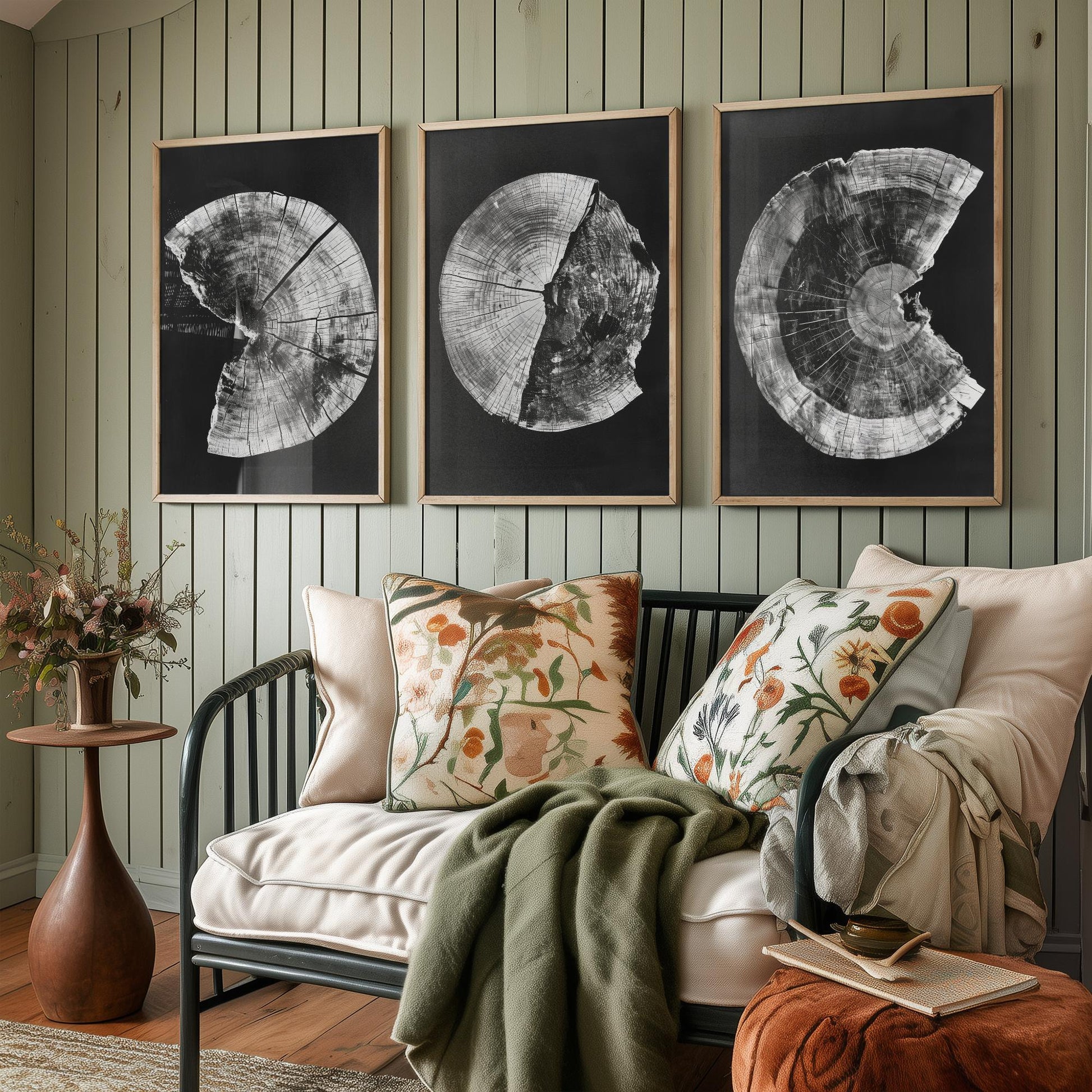 Inverted White Cracked Tree Ring Set of Three Art Prints Poster Illustration V1