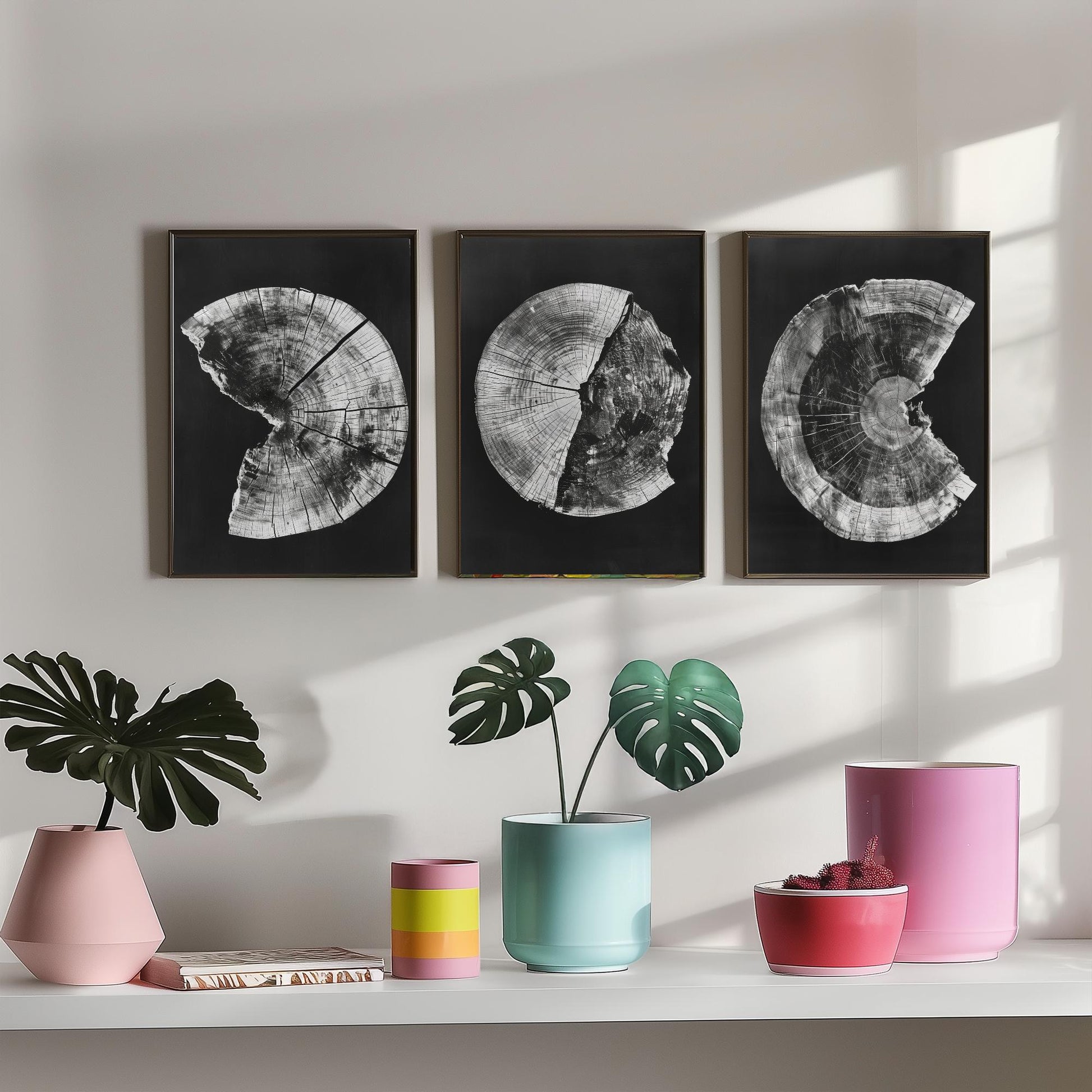 Inverted White Cracked Tree Ring Set of Three Art Prints Poster Illustration V1