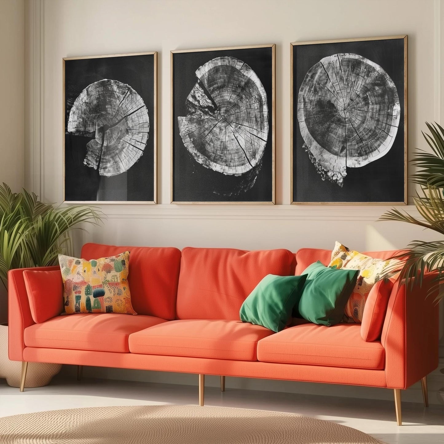 Inverted Grey Cracked Tree Ring Set of Three Art Prints Poster Illustration V2