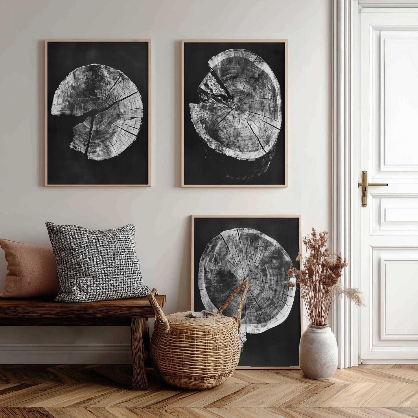 Inverted Grey Cracked Tree Ring Set of Three Art Prints Poster Illustration V2