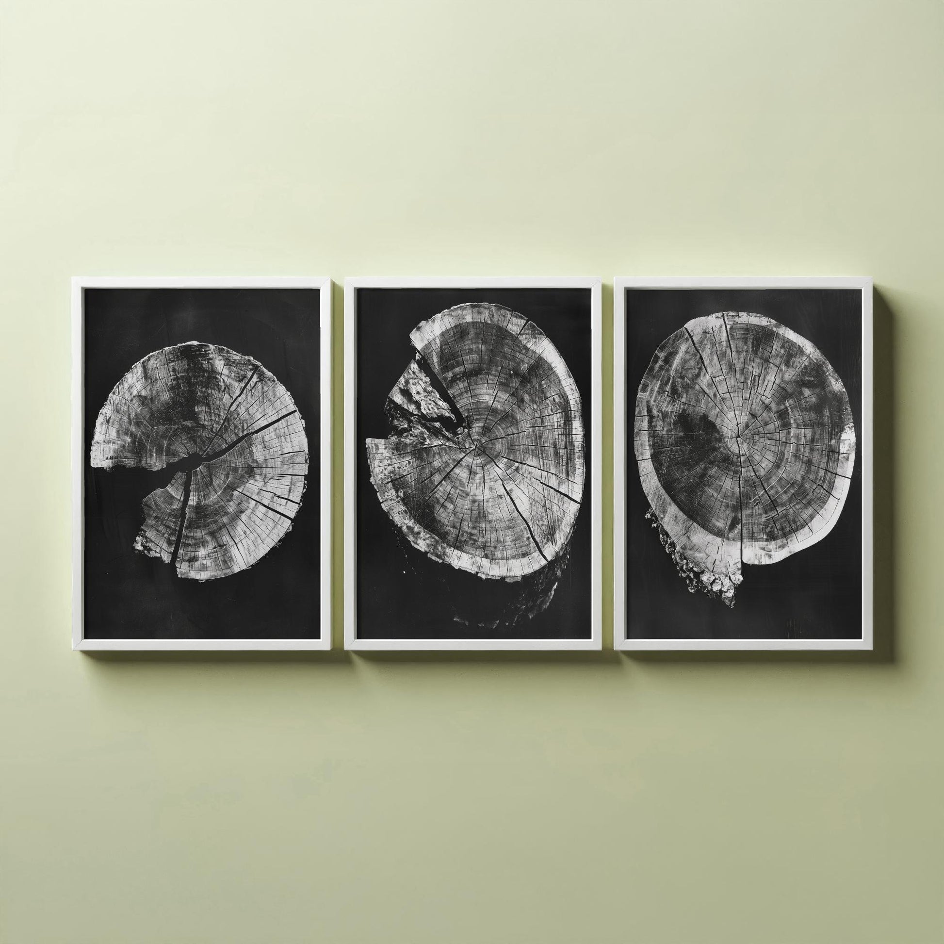 Inverted Grey Cracked Tree Ring Set of Three Art Prints Poster Illustration V2