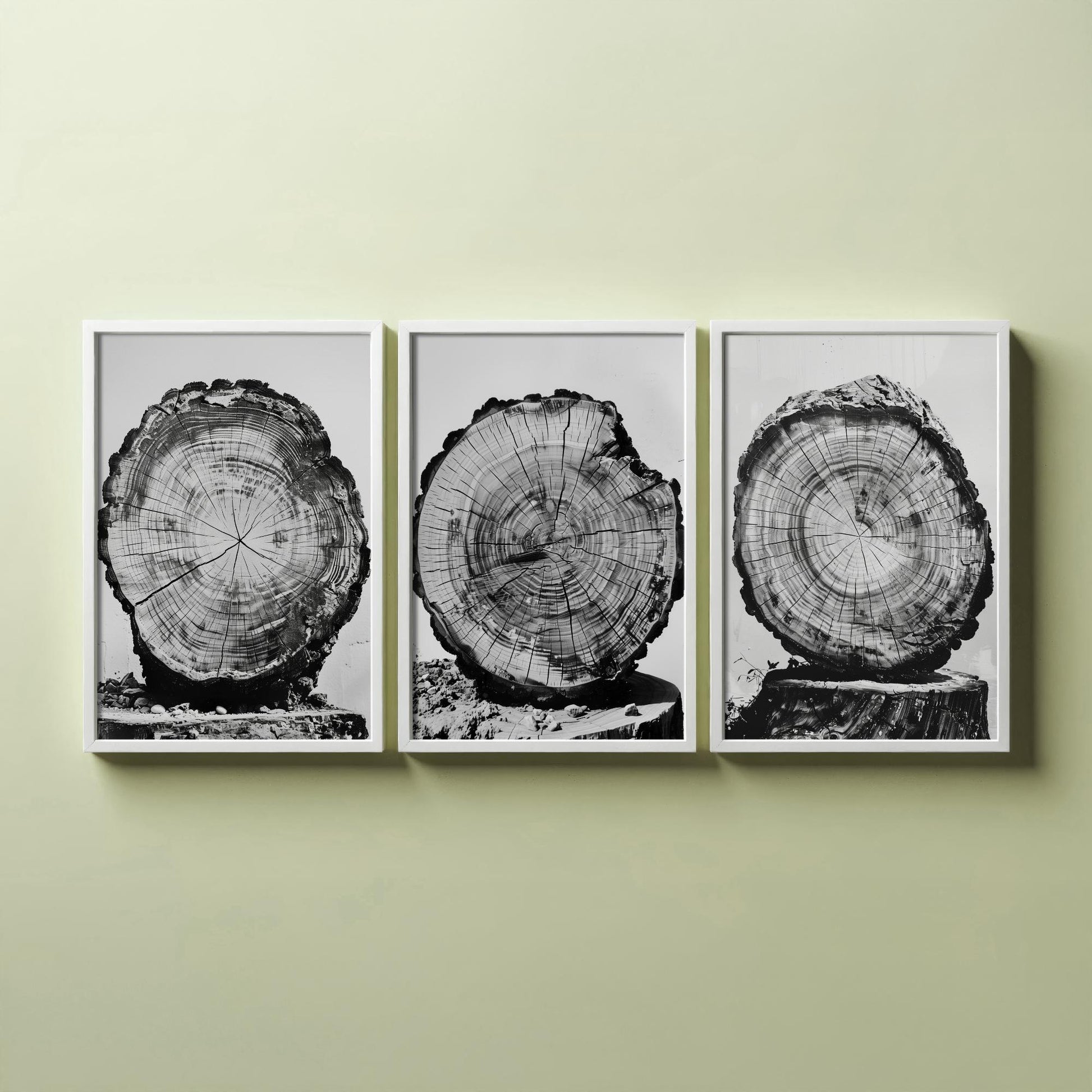 Rustic Tree Stump Rings Set of Three Art Prints Poster Photo Nature Decor