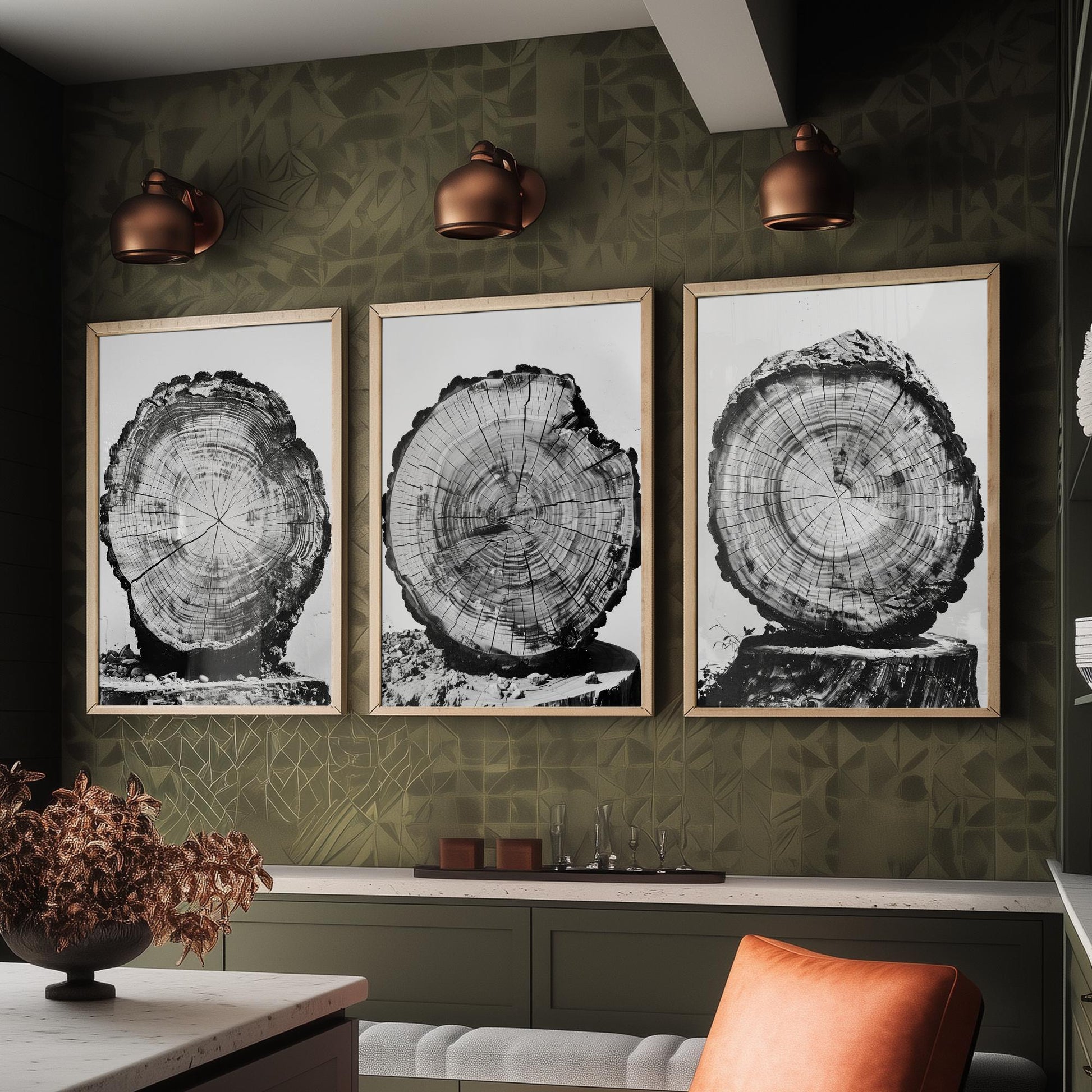 Rustic Tree Stump Rings Set of Three Art Prints Poster Photo Nature Decor