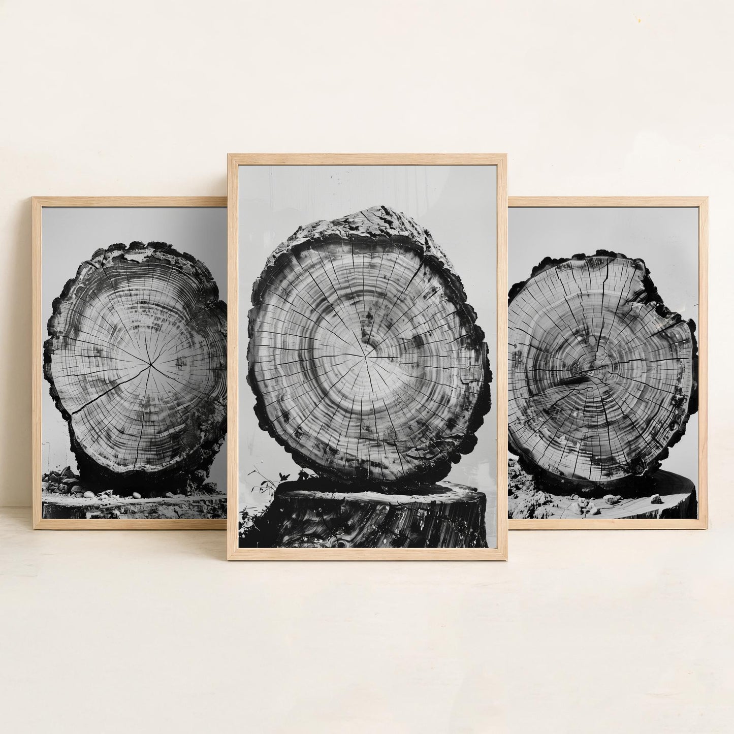 Rustic Tree Stump Rings Set of Three Art Prints Poster Photo Nature Decor
