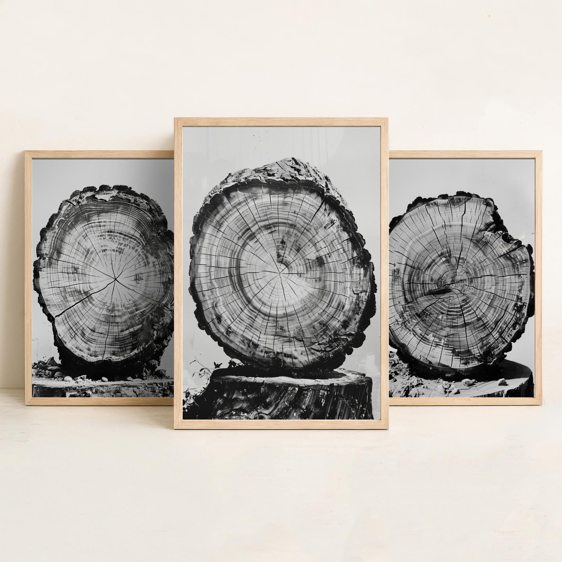 Rustic Tree Stump Rings Set of Three Art Prints Poster Photo Nature Decor