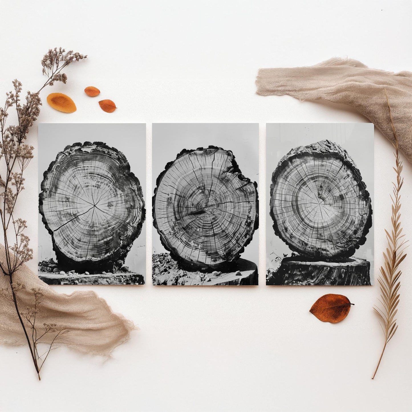 Rustic Tree Stump Rings Set of Three Art Prints Poster Photo Nature Decor