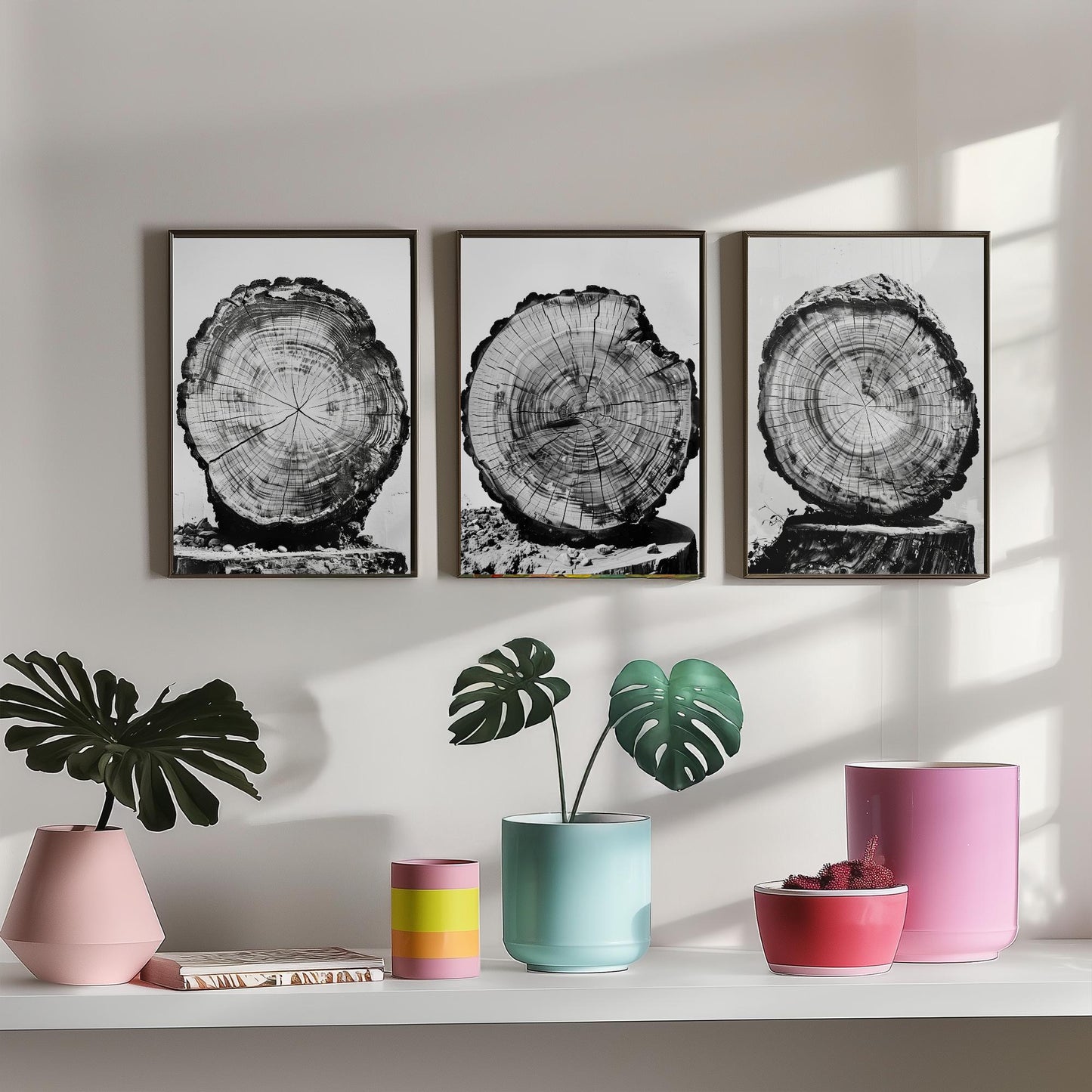 Rustic Tree Stump Rings Set of Three Art Prints Poster Photo Nature Decor