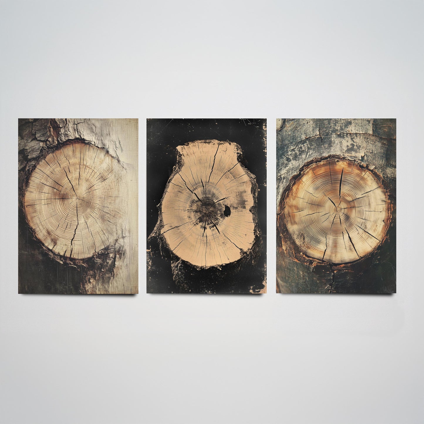 Warm Sepia Wood Grain Set of Three Art Prints Poster Painting Rustic Decor V2