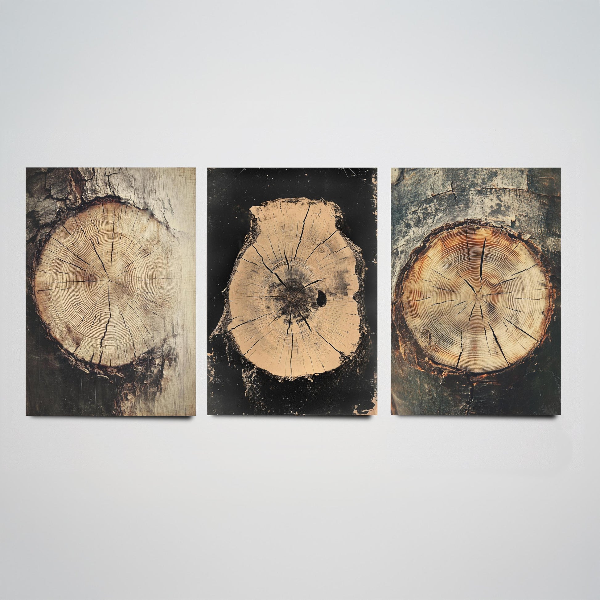 Warm Sepia Wood Grain Set of Three Art Prints Poster Painting Rustic Decor V2