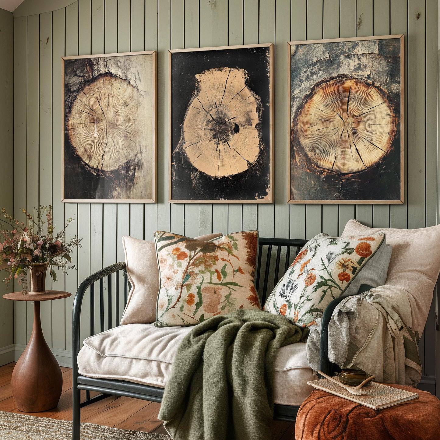 Warm Sepia Wood Grain Set of Three Art Prints Poster Painting Rustic Decor V2