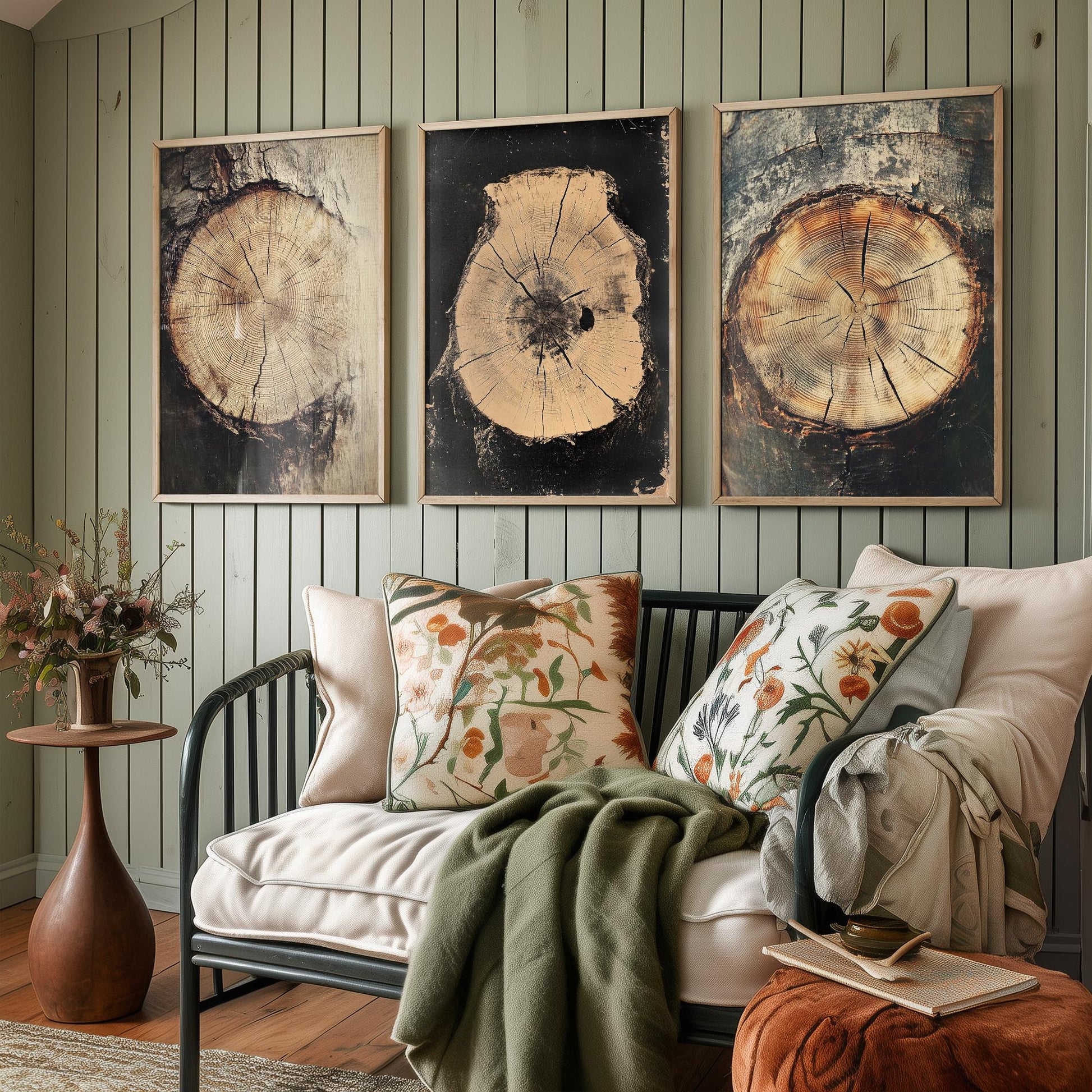 Warm Sepia Wood Grain Set of Three Art Prints Poster Painting Rustic Decor V2