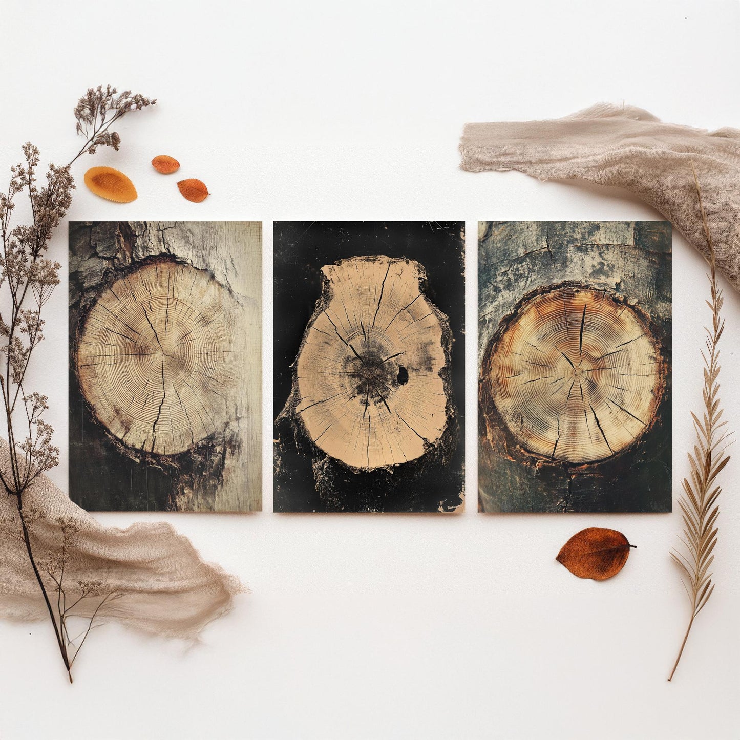 Warm Sepia Wood Grain Set of Three Art Prints Poster Painting Rustic Decor V2