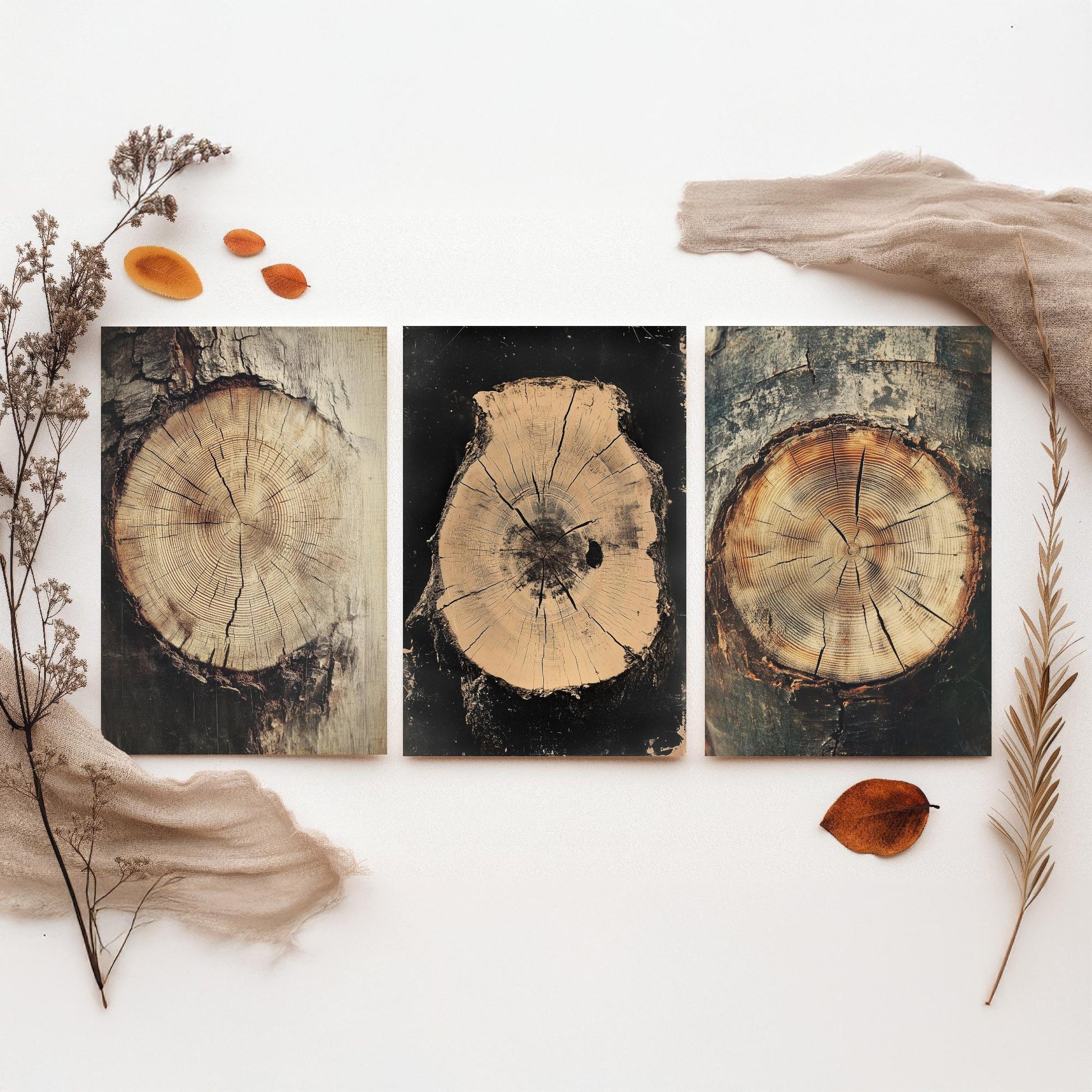 Warm Sepia Wood Grain Set of Three Art Prints Poster Painting Rustic Decor V2