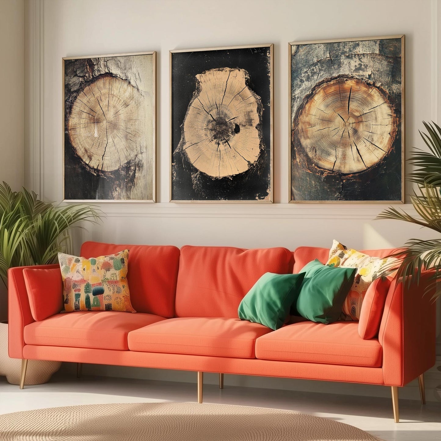 Warm Sepia Wood Grain Set of Three Art Prints Poster Painting Rustic Decor V2