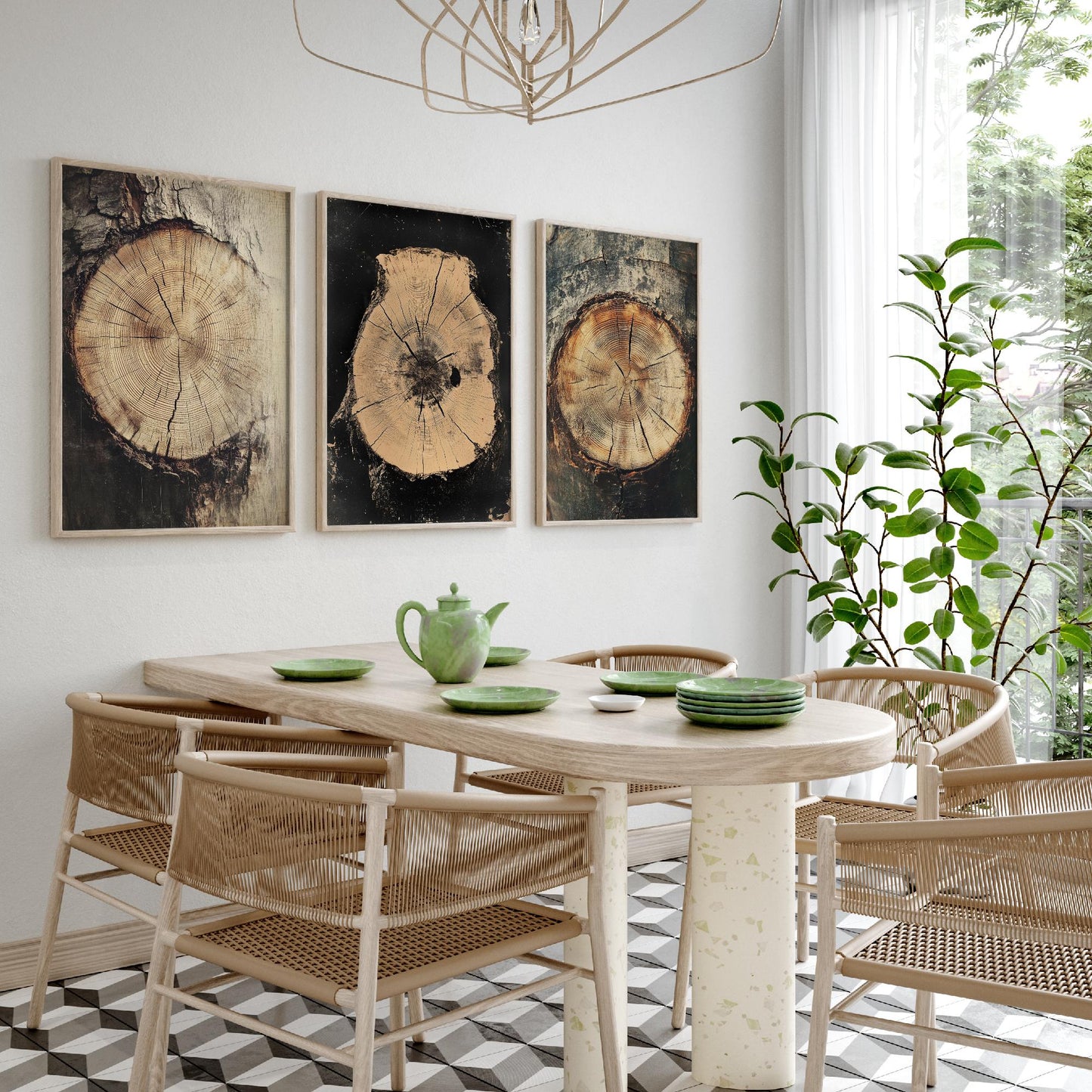 Warm Sepia Wood Grain Set of Three Art Prints Poster Painting Rustic Decor V2