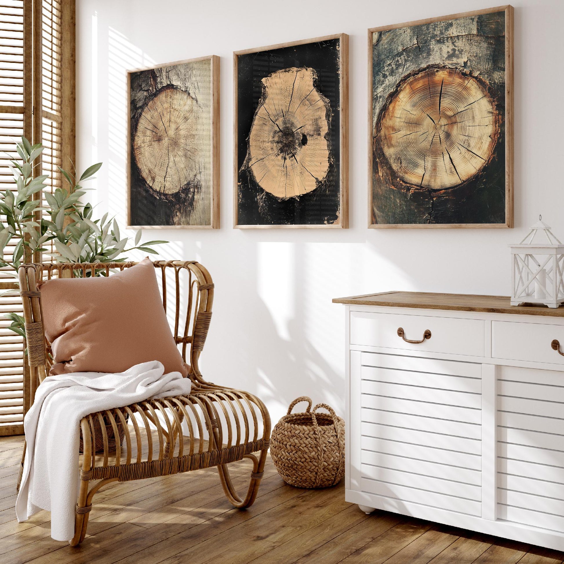 Warm Sepia Wood Grain Set of Three Art Prints Poster Painting Rustic Decor V2