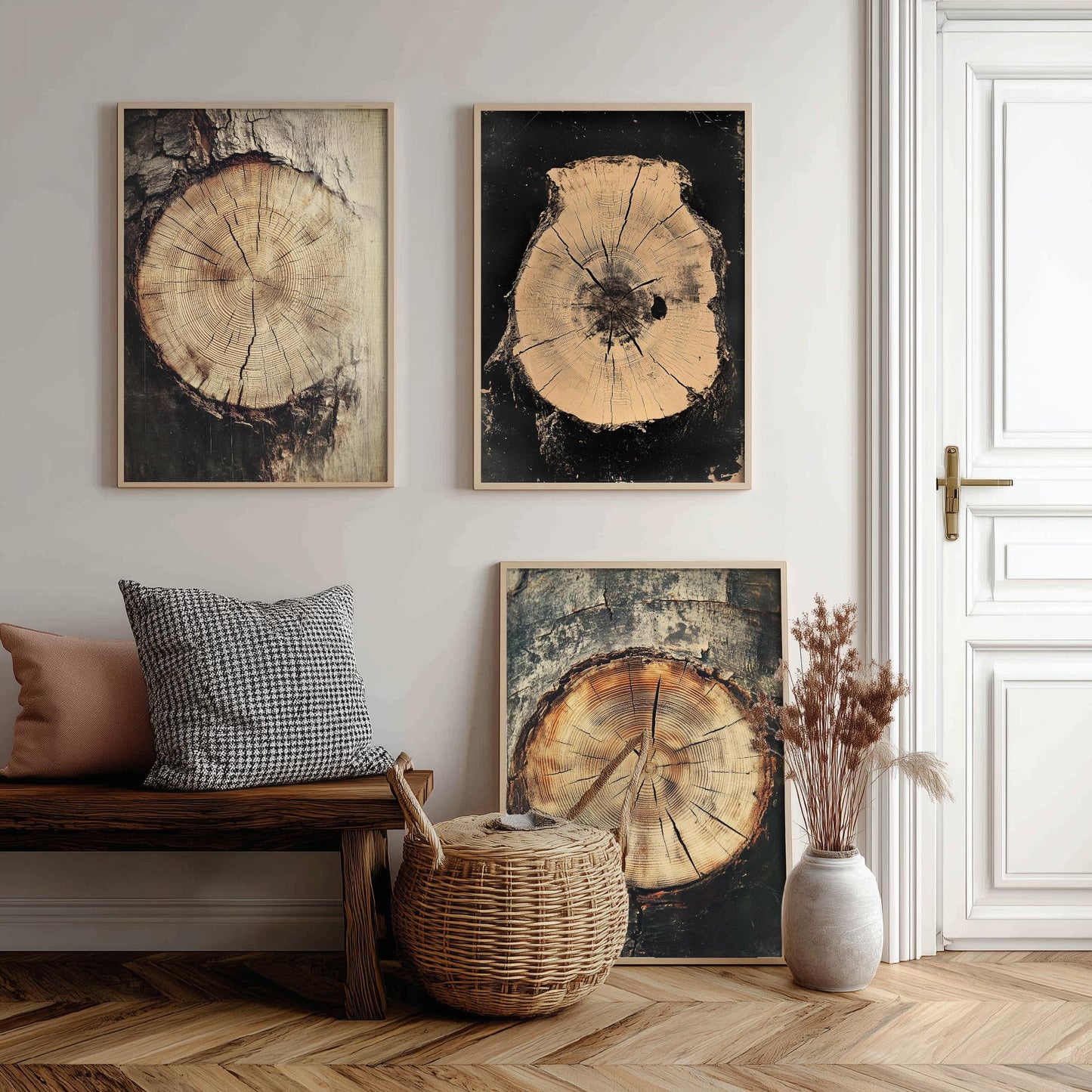 Warm Sepia Wood Grain Set of Three Art Prints Poster Painting Rustic Decor V2